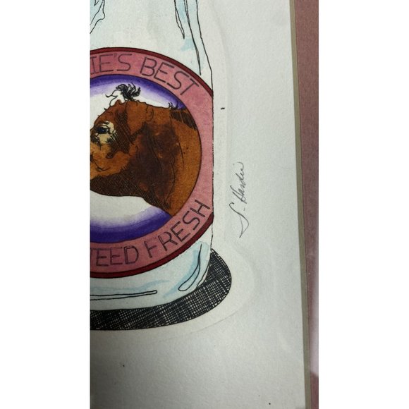 Darlene Hardie Cow Milk Bottle Etching Print Colored Framed Signed‎ Farmhouse - Picture 5 of 11